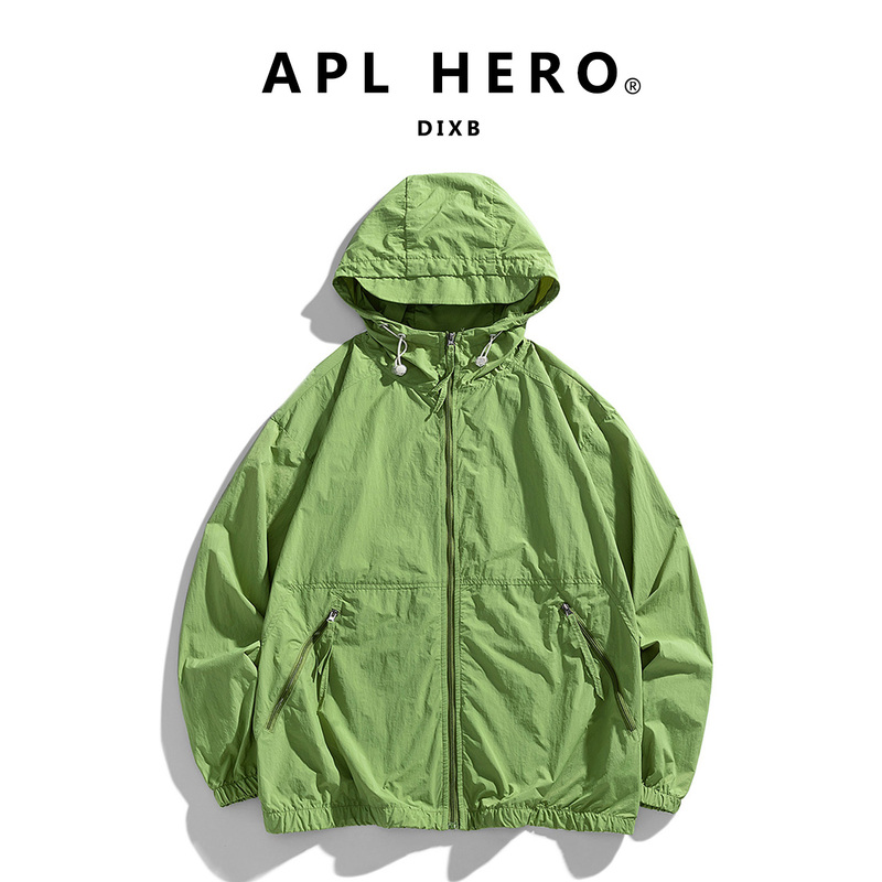 Apl Hero American Style Hooded Jacket for Men, Loose and Lightweight Sun Protection Skin Jacket, Green Casual Jacket