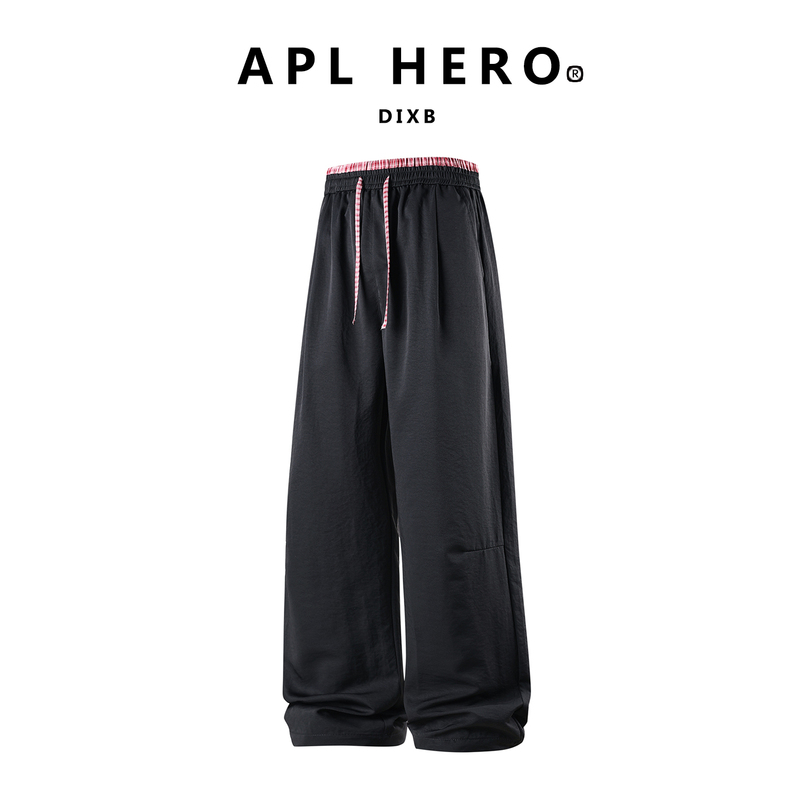 Apl Hero Black Loose Straight-Leg Casual Pants for Men with Drawstring and Drapey Wide Legs