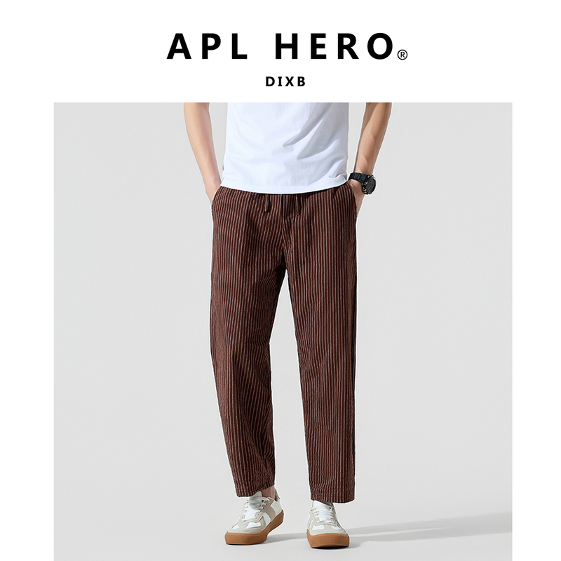 Apl Hero American-Style Striped Straight-Leg Casual Pants for Men, Summer Thin Loose Drawstring Cropped Pants