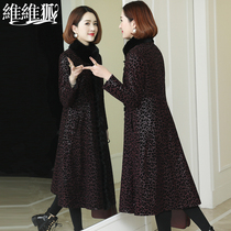 Vvix leather jacket down jacket female leather 2021 new mink fur collar printed sheep leather leather leather long