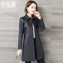 Vivix Haining leather leather women long 2021 new spring and autumn sheep leather windbreaker female doll collar coat