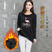 Plus velvet padded T-shirt womens base shirt long sleeve autumn and winter loose size cotton long model