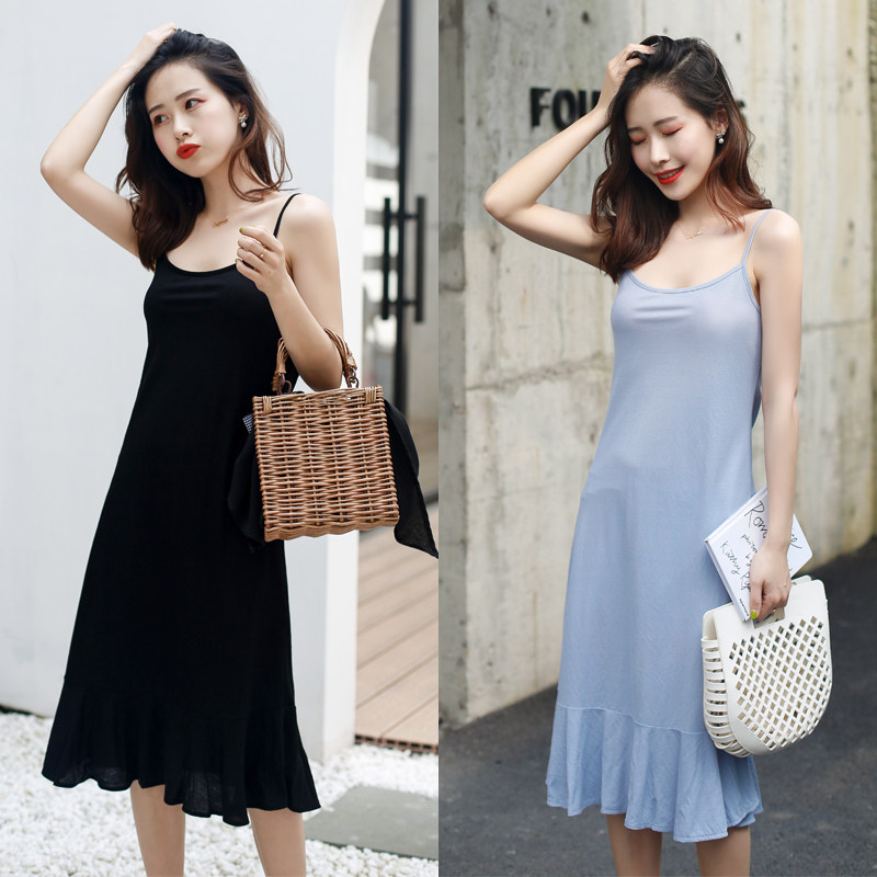 Cotton and linen suspender dress summer loose world-weary skirt mid-length knee-length forest fairy dress mermaid skirt