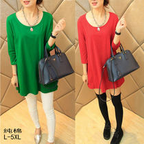 Large size female new cotton long sleeve T-shirt long style loose round neck fat base shirt thin