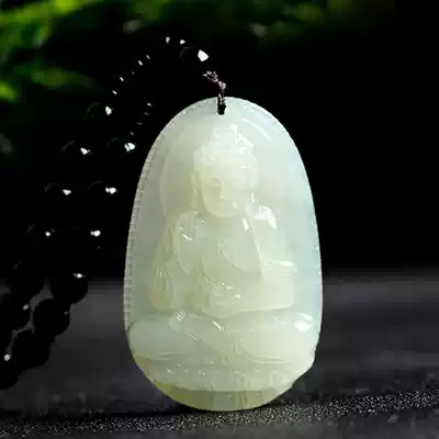 Natural Hetian Jade big day, the eight patron Saint Guanyin pendant male and female Zodiac amulet necklace