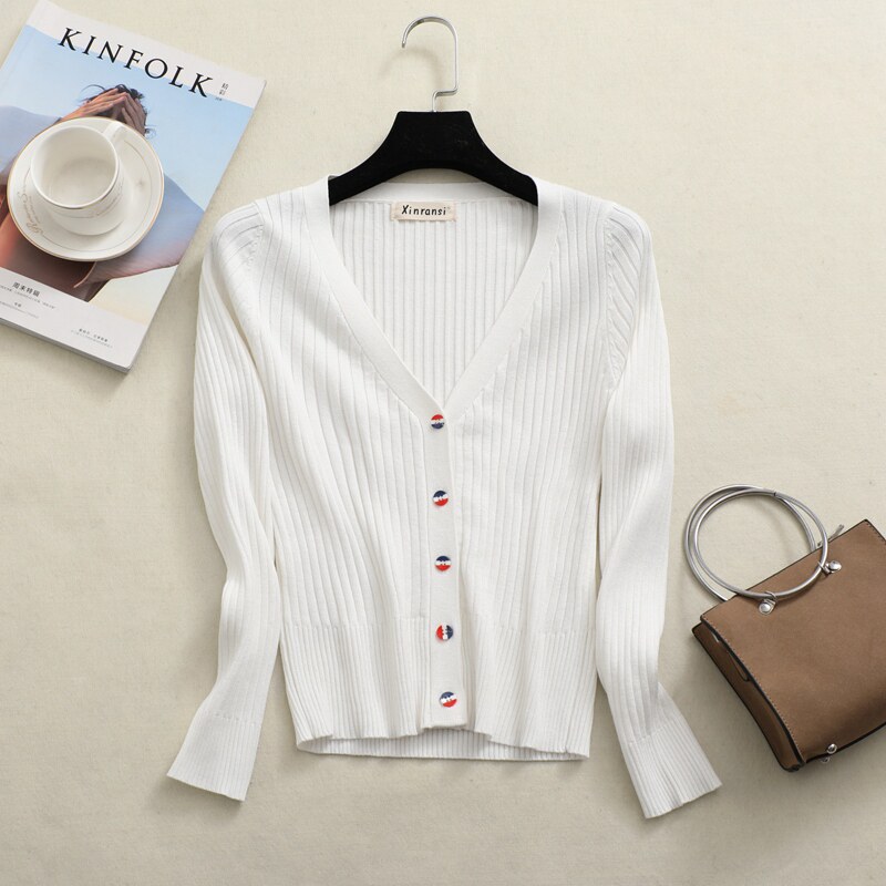 2021 Spring new cardiovert women's Korean version Short Exterior Lap Slim V collar small Aroma Style Sweater Sweater Jacket