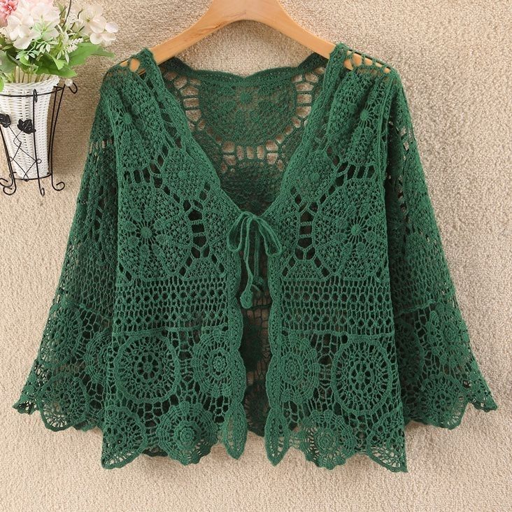 Knitted Hollow Cardigan Summer Travel Fashion Crochet Outerwear Thin Sun Protection Jacket Short Blouse Top for Women