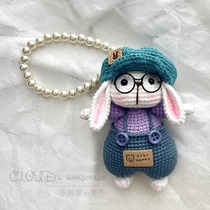 Purely hand-woven high-quality cute candy rabbit wearing a hat cartoon cute rabbit doll keychain bag pendant gift