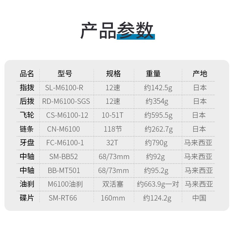 Переключение передач для велосипеда shimano禧玛诺m6100套件12速变速器指拨后拨双活塞油煞碟片煞车片