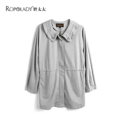 Fat lady large size women's clothing 18 years winter fashion casual windbreaker gray lotus leaf collar Korean version 716109110