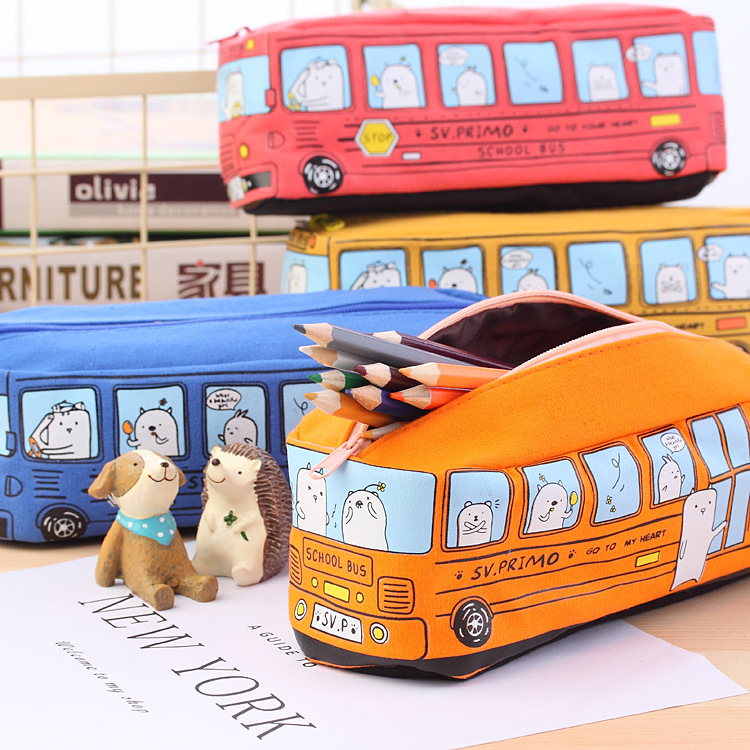 Pullino bus car pen bag primary and middle school bus lead pencil case school bus male and female child canvas pencil case