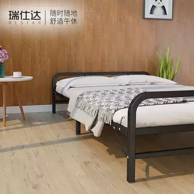 1m1 2 m folding bed single double Renren household wooden board simple iron frame hard board rental room plate type economy