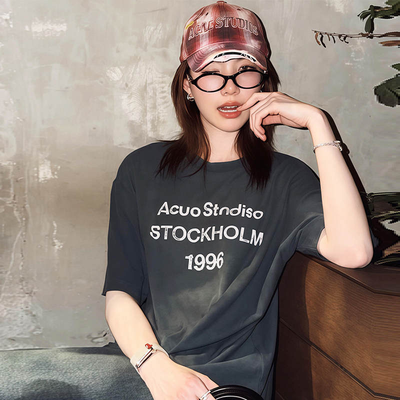 Rsgdl Ceiling A/C Summer Retro 1996 Digital Print Tie-Dye Washed Distressed Short Sleeve T-Shirt Unisex Trendy
