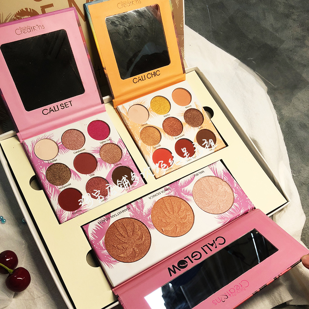 INS siêu lửa rung BeautyCreationsCali Set bóng mắt ba trong một hộp cô gái ánh sáng cao phấn mắt thỏi