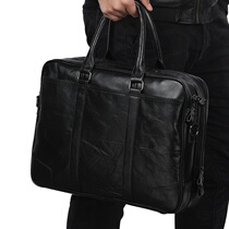Mens bag leather briefcase male business bullskin handbag 15 inches computer with a slope bag