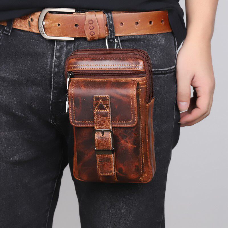 Blue Bo Kangaroo Bag Male Leather Mobile Phone Bag Multifunctional Leisure Retro Capacity Head-skin Slippet Men's Bag