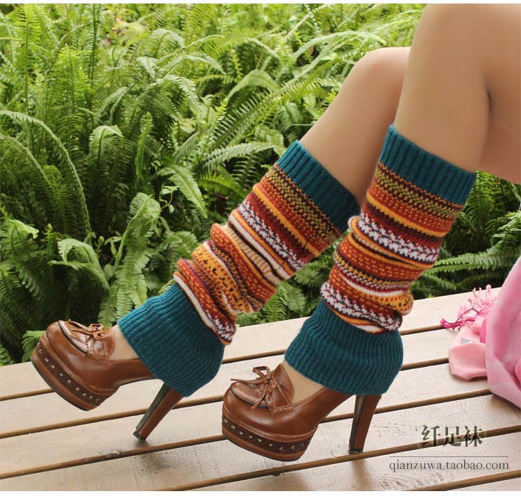 Mùa đông vớ vớ legging chân ấm ức len dày nữ mùa thu và chân mùa đông bộ len dệt kim khởi động chân ấm vớ bàn