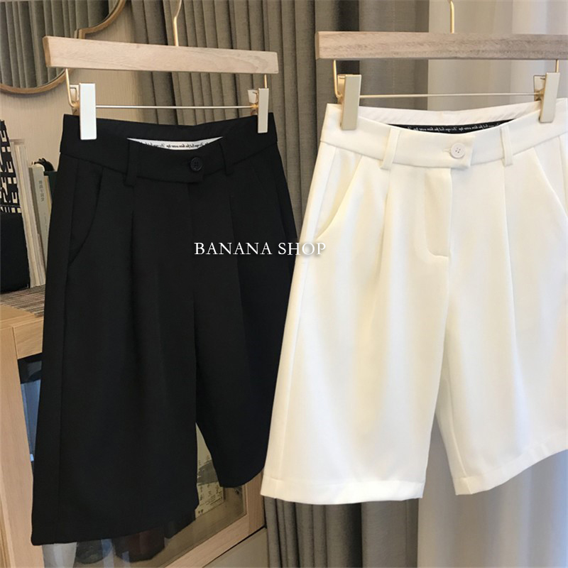 Barina homemade good to see life ~ black suit shorts women high waist display slim straight cylinder loose 50% ins