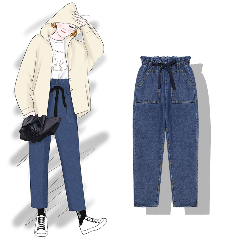 Banana Banana 2018 mùa thu mới Harajuku cao eo cà vạt quần hoa băng Harlan quần denim nữ quần jean nữ rách