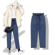 Banana Banana 2018 mùa thu mới Harajuku cao eo cà vạt quần hoa băng Harlan quần denim nữ