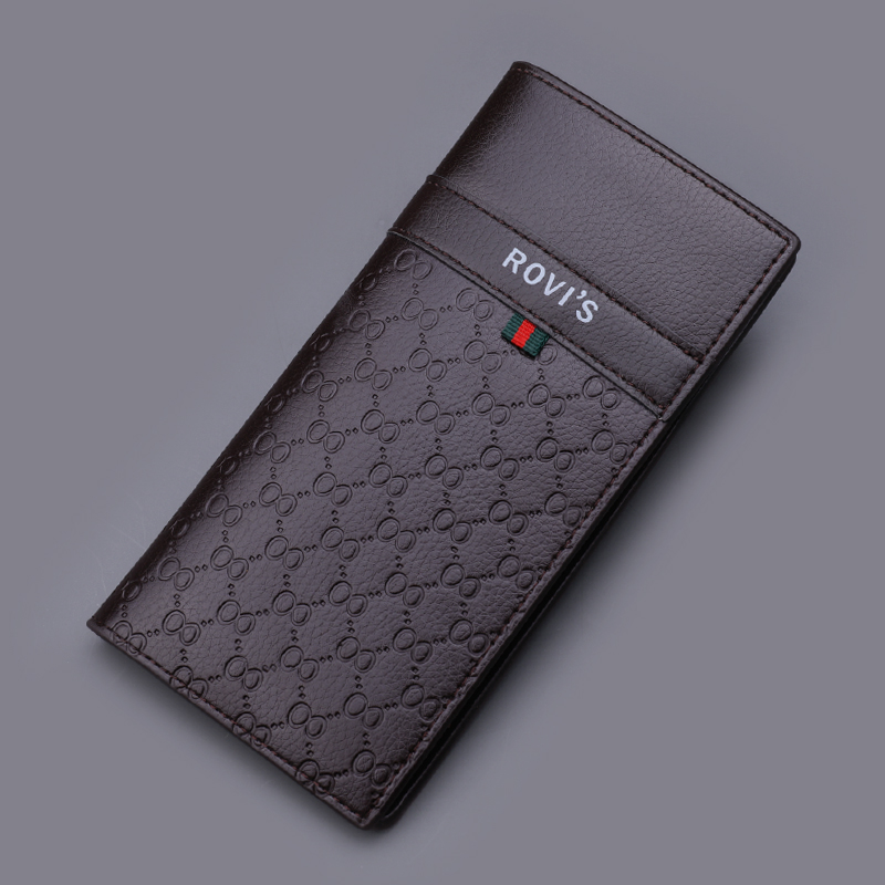 Men's wallet long version for men's leather wallet retro leather money clip men's multiple screens ultra-thin and free driving license thin