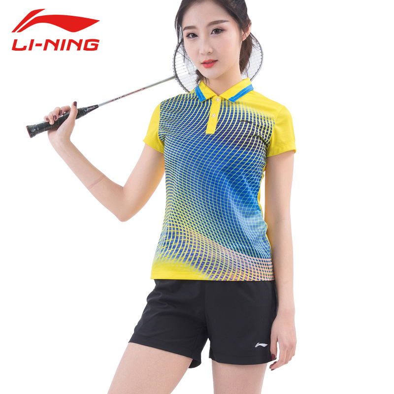 Li Ning ngắn tay áo polo 2018 mùa hè mới ánh sáng và thoáng khí mồ hôi thấm nam giới và phụ nữ với cùng một đoạn ve áo thể thao t-shirt nam polo nữ
