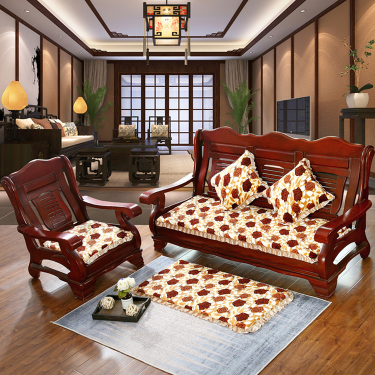Mùa đông dày sofa gỗ đệm với tựa lưng gỗ gụ kết hợp phổ quát một mảnh đệm chống trượt băng ghế dự bị sang trọng nệm lót ghế ngồi