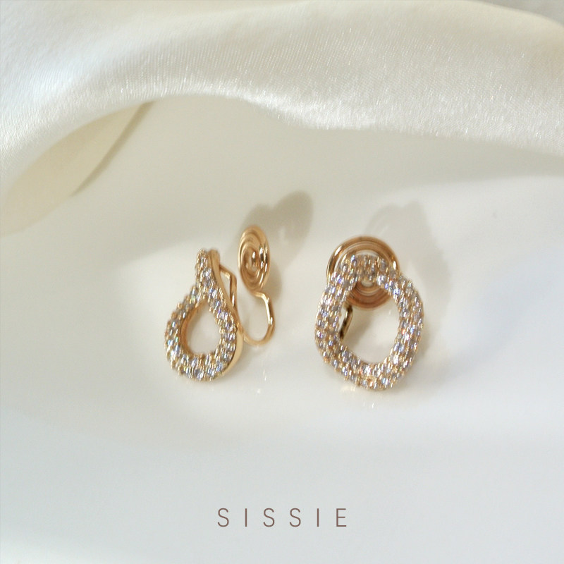 Superior Sensation Ear Clip Without Earhole Women's Mosquito Coil Tray Extremely Brief Wind Zircons Irregular Round Brief 100 lapped small and delicate