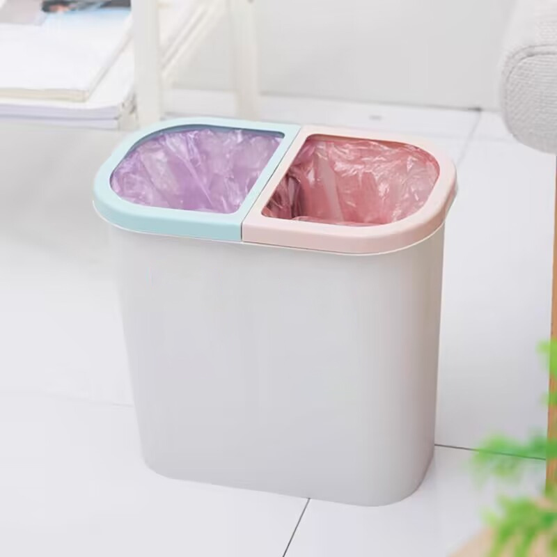 Garbage Sorting Trash Can for Home Use, Dry and Wet Separation, Bathroom, Toilet, Kitchen, Plastic, Lidless, Small, Mini, Narrow Gap Garbage Sorting Trash Can for Home Use, Dry and Wet Separation, Bathroom, Toilet, Kitchen, Plastic, Lidless, Small, Mini, Narrow Gap