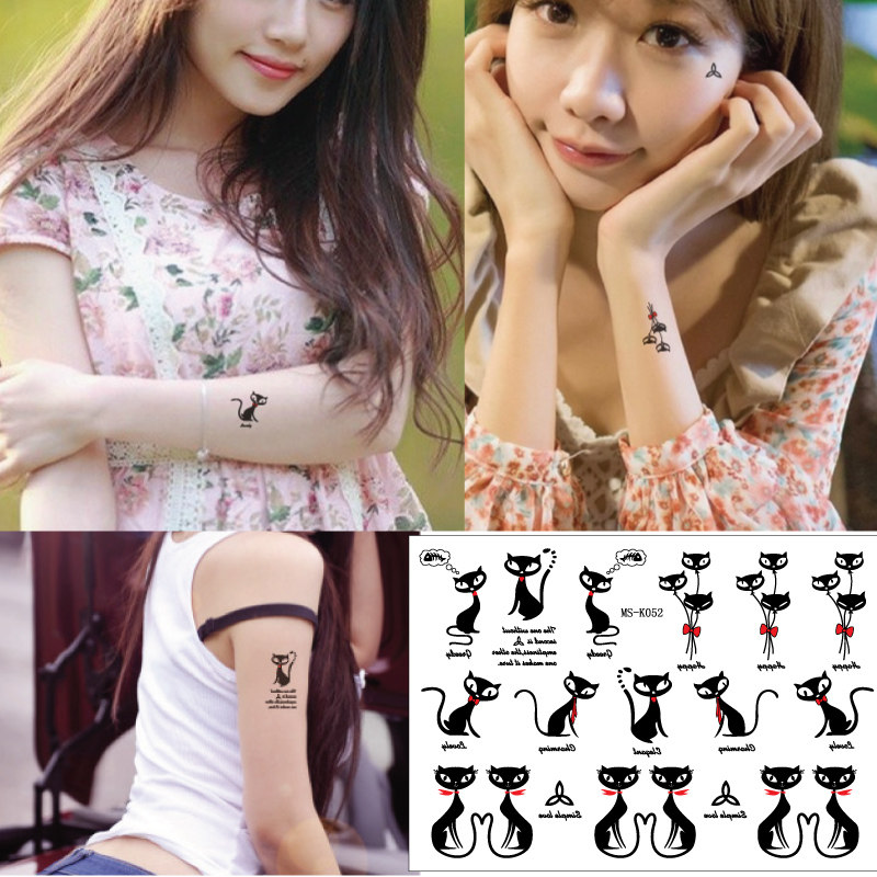 Small Essence New Sexy Personality Couple Mini English Flower Cat Cartoon Kitty Cat Tattoo Sticker waterproof lasting K052