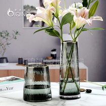 Nordic Light Lavish Sketch Gold Cold Tattoo Glass Vase Transparent Living Room Flower Arrangement Lily Rose Tree Grain Table Hem Flowers