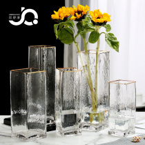 Eurostyle Light Lavish Sketching Glass Vase Transparent Square Mouth Creative Hydroponic Plant Flowers Home Tabletop Pendulum