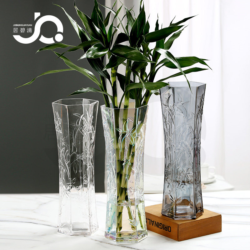 Vase glass extra large floor-to-ceiling desktop decoration hydroponic rich bamboo water bamboo hexagonal water-raising living room simple home