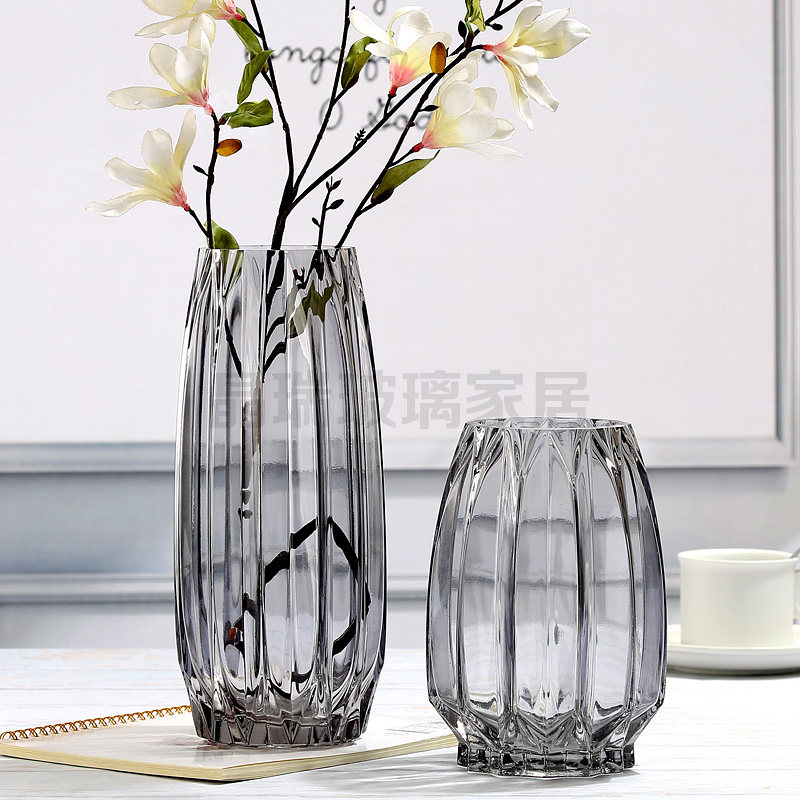 Handmade geometric vertical edge glass vase transparent creative color desktop water cultured European-style flowers dried flowers rich bamboo