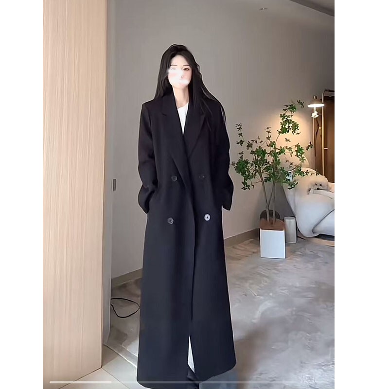 Tall Women's Plus-Size Blazer Trench Coat, Black, 2026 Spring and Autumn New Style, Loose Long Coat for Plus-Size Women