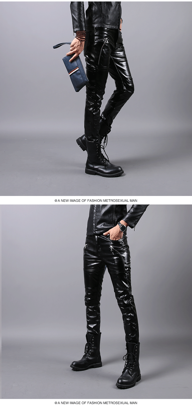 Tóc stylist quần da nam Slim Hàn Quốc đầu máy quần da nam mùa đông cộng với chân nhung quần da quần thủy triều shop quần áo nam