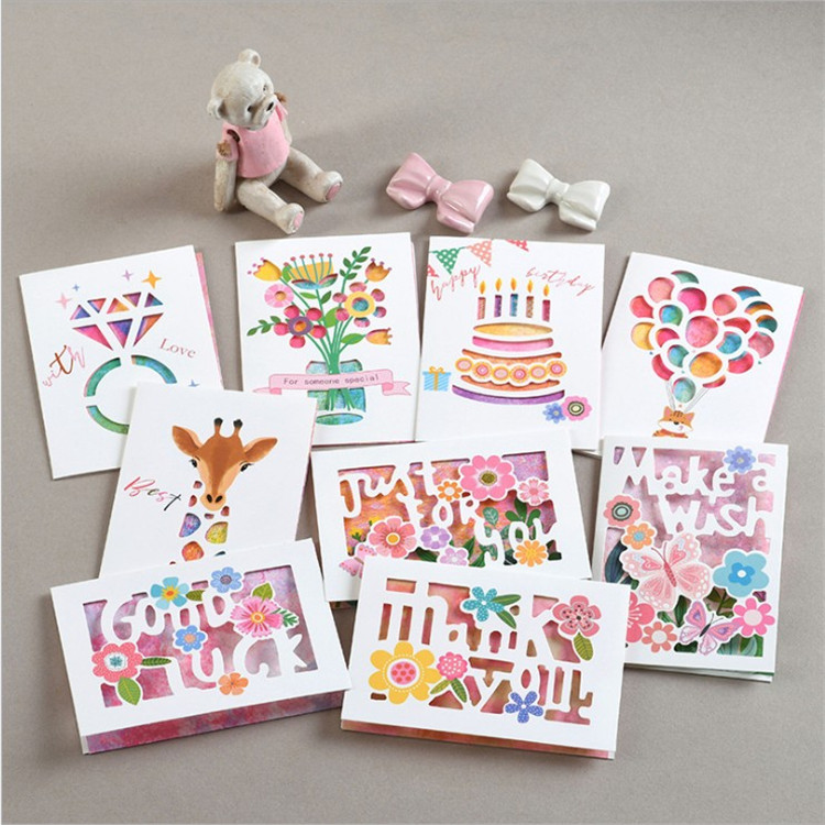 Korean creative laser hollow greeting card Children's birthday blessing card (with envelope)Business thank you small card paper