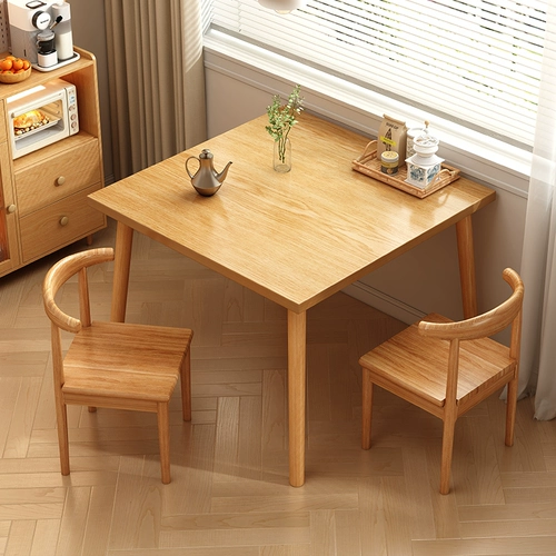 Обеденный стол, маленький квадратный стол, сплошные деревянные ножки, обеденный стол, маленький домик домохозяйства, современный простой бревенчатый стол и комбинация стула
