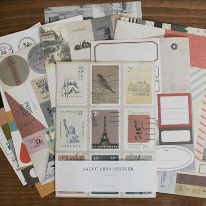 seeso Pocket Book Travel Book Decorative Stickers Korean Creative Stationery Retro Stamp Stickers 1 Pack 12 Sheets