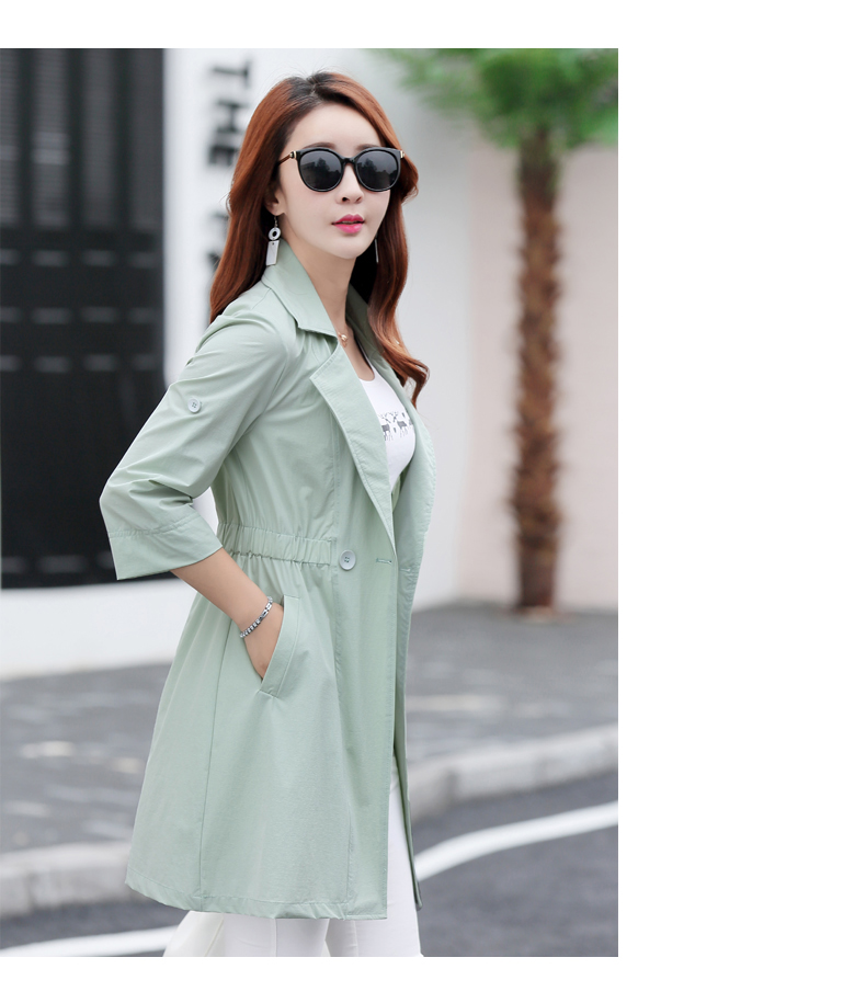 Áo khoác mỏng gió nữ phù hợp với mùa hè mới của phụ nữ Phiên bản Hàn Quốc của quần áo chống nắng tự thắt lưng bảy điểm quần áo chống nắng nữ - Trench Coat áo khoác mùa đông nữ