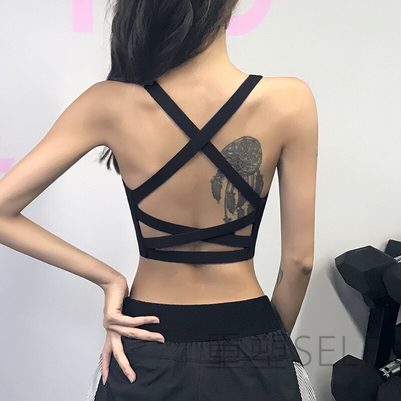Cross Beauty Back Sports Vest Woman Shockproof Poly-Up Running Fitness Bra Sexy Speed Dry Professional Yoga Underwear New