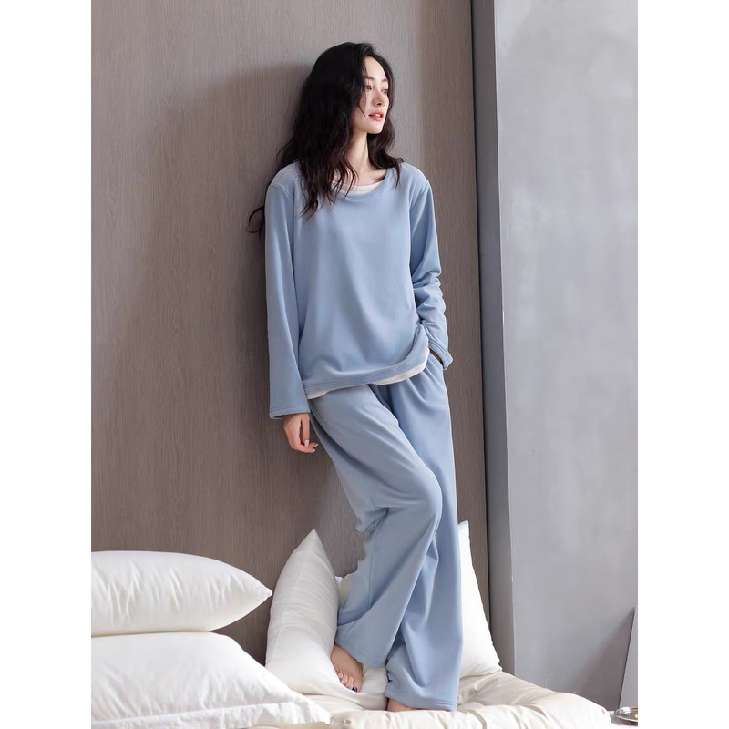 Island Velvet Pajamas for Women, Autumn and Winter Thin Velvet with Built-In Chest Pad, Pullover Casual Style, Can Be Worn Outside, Winter Coral Velvet Loungewear