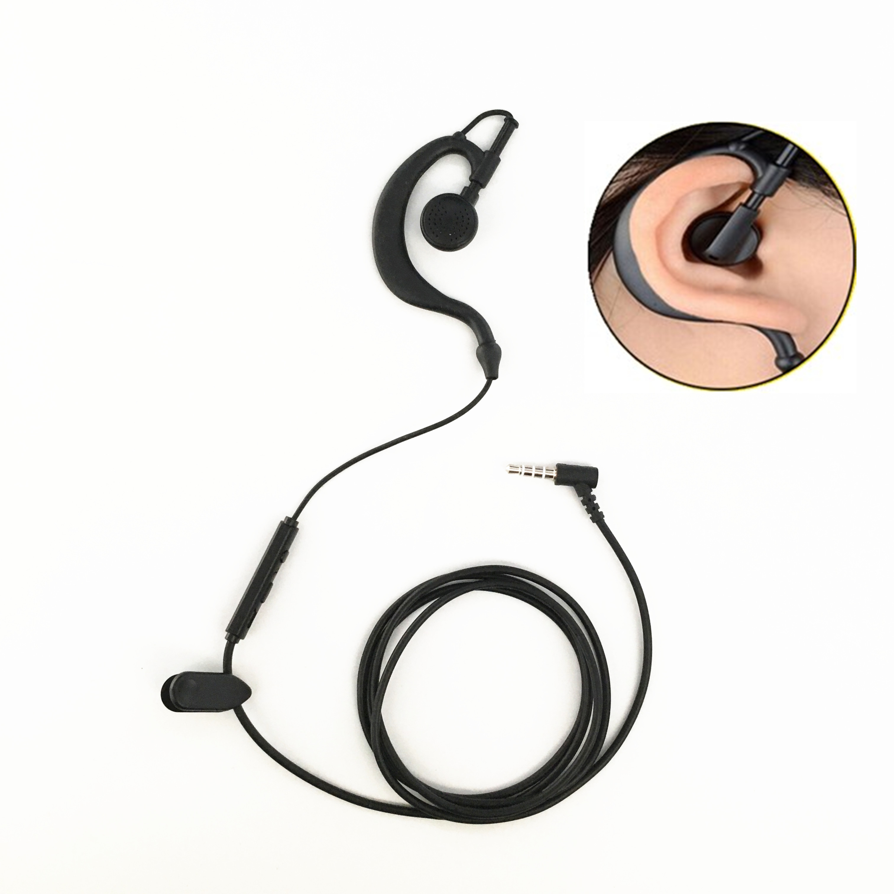 Single-wire earplugs with single side hanging ears 3.5L curved plug for left and right ears with wire control call and running earphones with mic music