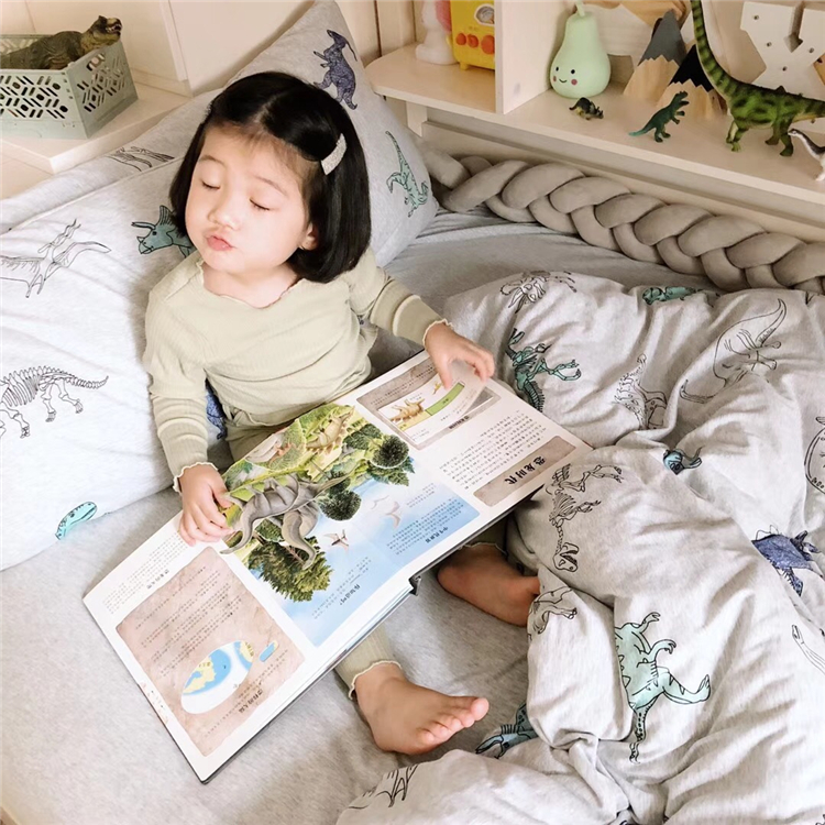 Trẻ em bé khủng long mô hình bông đan bông giường Tianzhu giường bông gia đình lanh bốn đôi Mikasa - Bộ đồ giường bốn mảnh bộ chăn ga gối lụa satin
