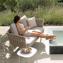 Outdoor sofa courtyard garden leisure rattan sofa combination waterproof sunscreen Dew sun terrace double rope sofa chair