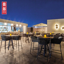 Outdoor rattan chair Bar outdoor waterproof sunscreen bar Chair Villa Patio Balcony High Foot Chair Open Air Clear