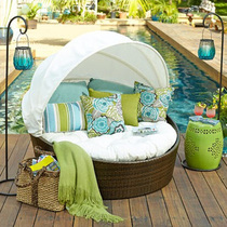 Outdoor rattan bed balcony courtyard leisure round bed outdoor terrace lounge garden pool sofa bed rattan furniture