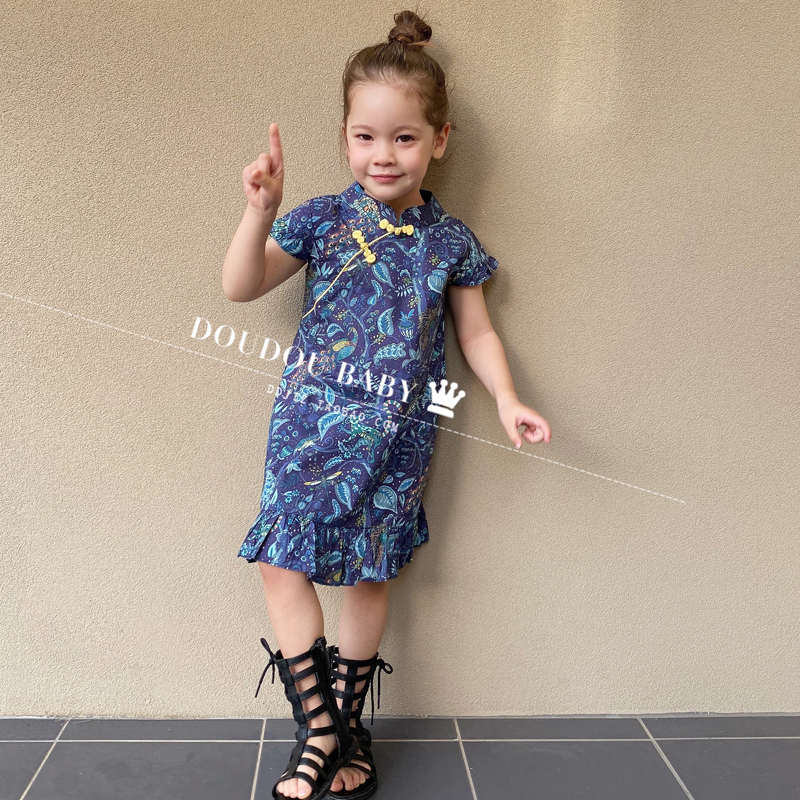 Girls'skirt in 2022 new cotton - dressed children's temperament retro - shattered flower dress