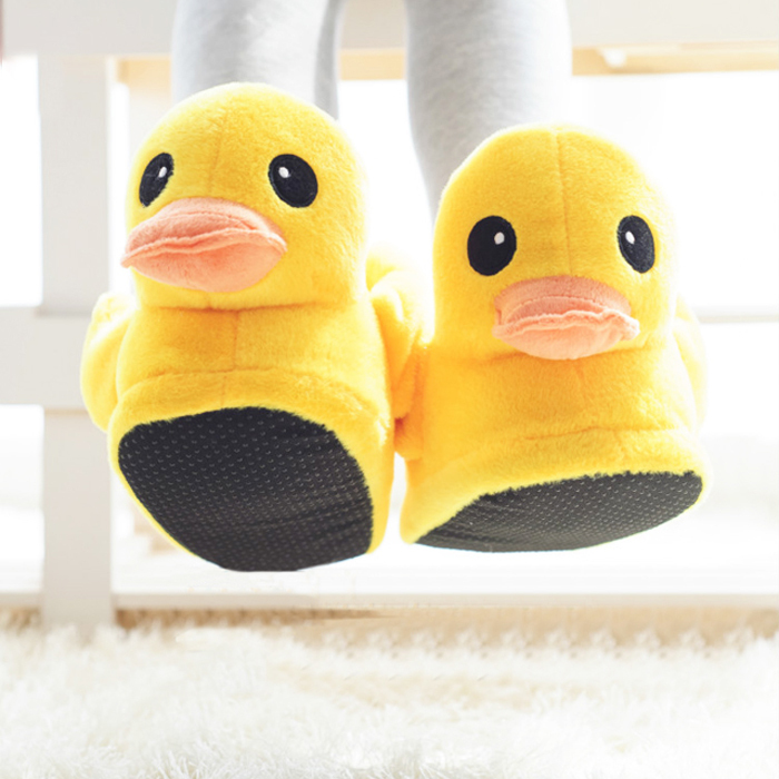 Cute Crooked Duck Plush Floor Slippers for Home Use, Warm Cotton Slippers for Couples, Practical Children's Birthday Gift