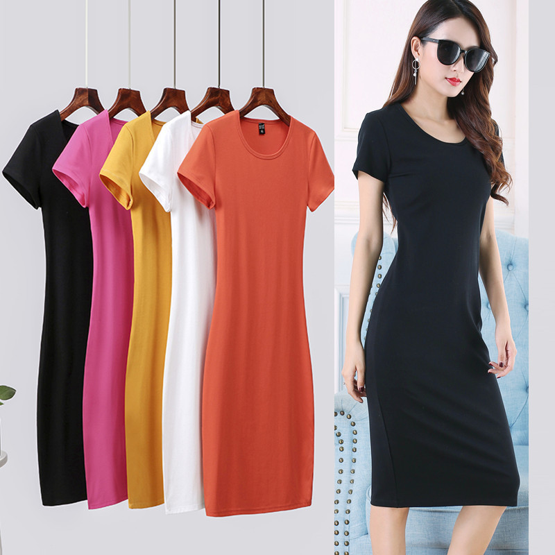 Short-Sleeved T-Shirt Dress for Women, New Summer Mid-Length Bodycon Korean Style Versatile Slim Casual Pencil Skirt T-Shirt Dress Short-Sleeved T-Shirt Dress for Women, New Summer Mid-Length Bodycon Korean Style Versatile Slim Casual Pencil Skirt T-Shirt Dress